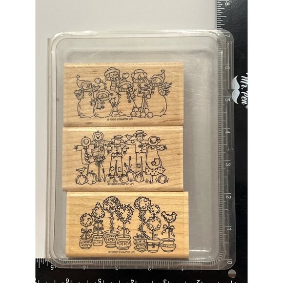 Stampin Up! GREAT GROUPINGS WOOD MOUNTED Rubber Stamp Set OF 3 SCARECROW SNOWMAN - Picture 3 of 5